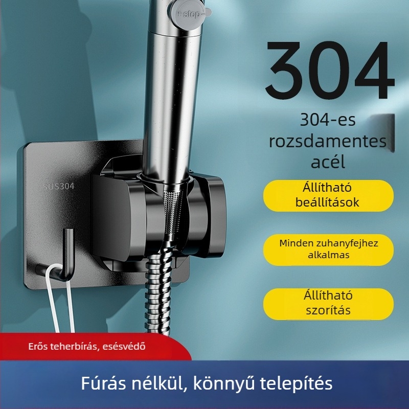 Zuhanyfej tartó, fúrás nélküli szerelés, modell 001, rozsdamentes acél, többszintű állítás