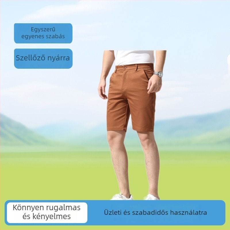 Férfi öltöny-stílusú rövidnadrág, térd alatti hossz, középső derék, lélegző poliészter-keverék
