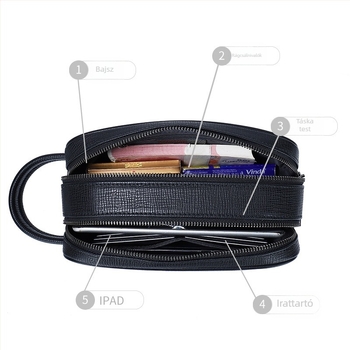 Férfi bőr clutch anti-tolvajzárral és jelszós zárással, első réteg bőrből készült kar- és kézfejszerű táska