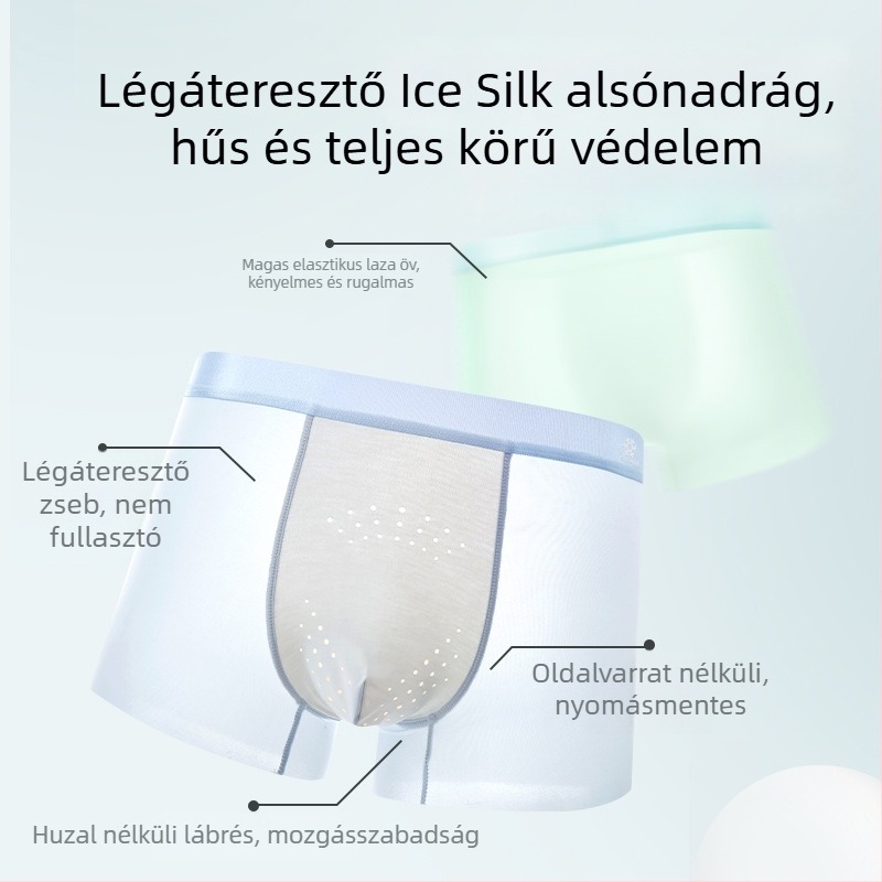 Férfi antibakteriális ice silk boxeralsó, lélegző és gyorsan száradó, nylon kötött anyag, középmagas derék, ágyéktáji bélés regenerált cellulózrostból
