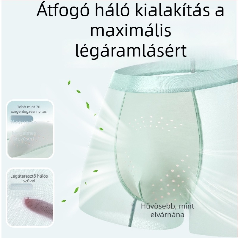 Férfi antibakteriális ice silk boxeralsó, lélegző és gyorsan száradó, nylon kötött anyag, középmagas derék, ágyéktáji bélés regenerált cellulózrostból