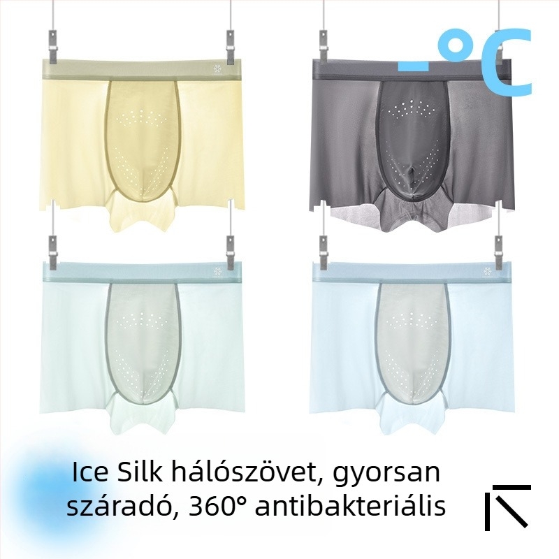 Férfi antibakteriális ice silk boxeralsó, lélegző és gyorsan száradó, nylon kötött anyag, középmagas derék, ágyéktáji bélés regenerált cellulózrostból