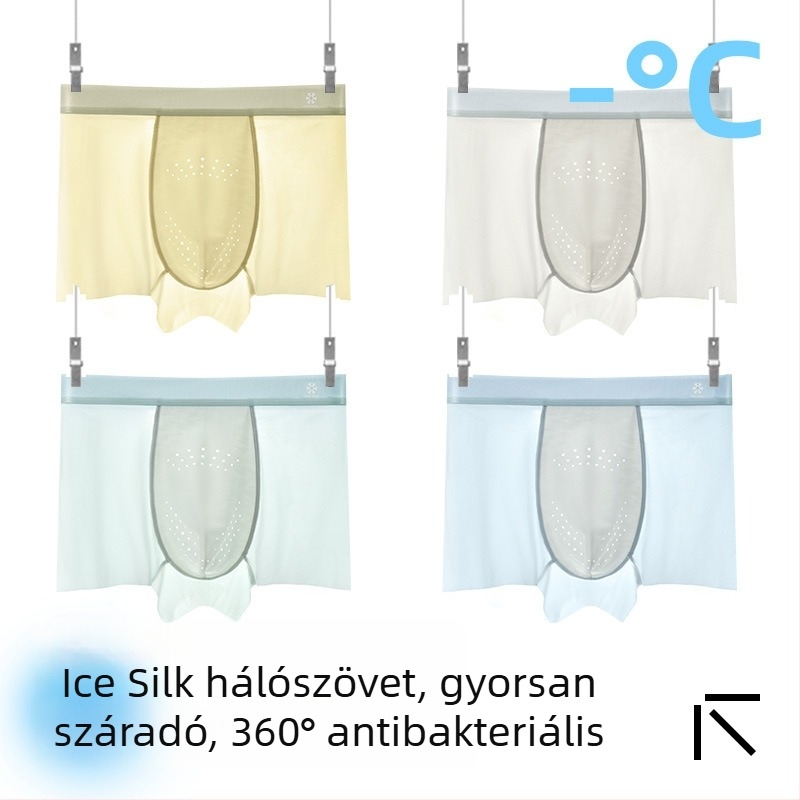 Férfi antibakteriális ice silk boxeralsó, lélegző és gyorsan száradó, nylon kötött anyag, középmagas derék, ágyéktáji bélés regenerált cellulózrostból