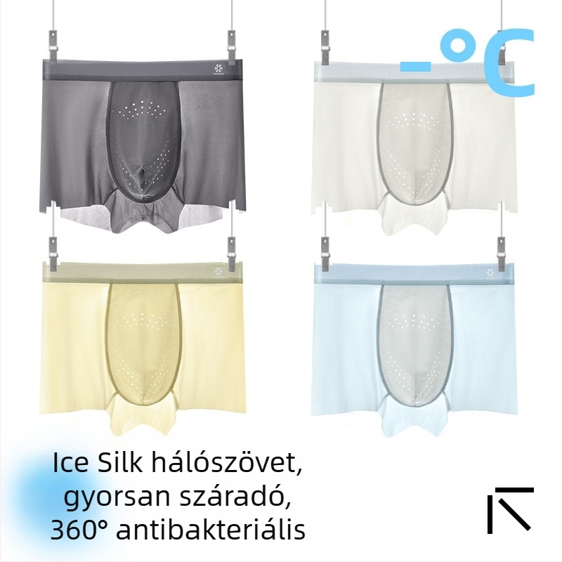 Férfi antibakteriális ice silk boxeralsó, lélegző és gyorsan száradó, nylon kötött anyag, középmagas derék, ágyéktáji bélés regenerált cellulózrostból