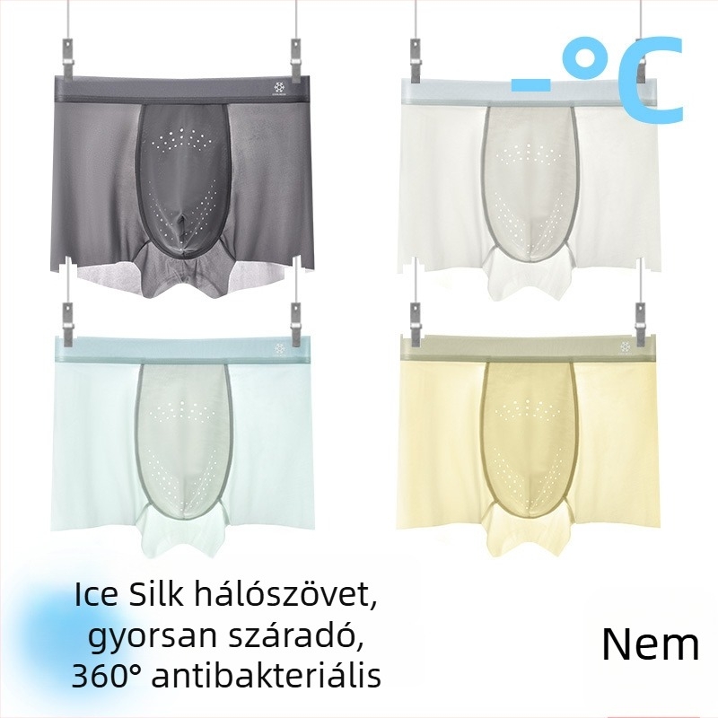 Férfi antibakteriális ice silk boxeralsó, lélegző és gyorsan száradó, nylon kötött anyag, középmagas derék, ágyéktáji bélés regenerált cellulózrostból