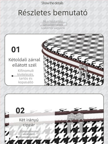 Kibővíthető tároló táska, kapacitás 56-75L, vászon anyag, Houndstooth minta