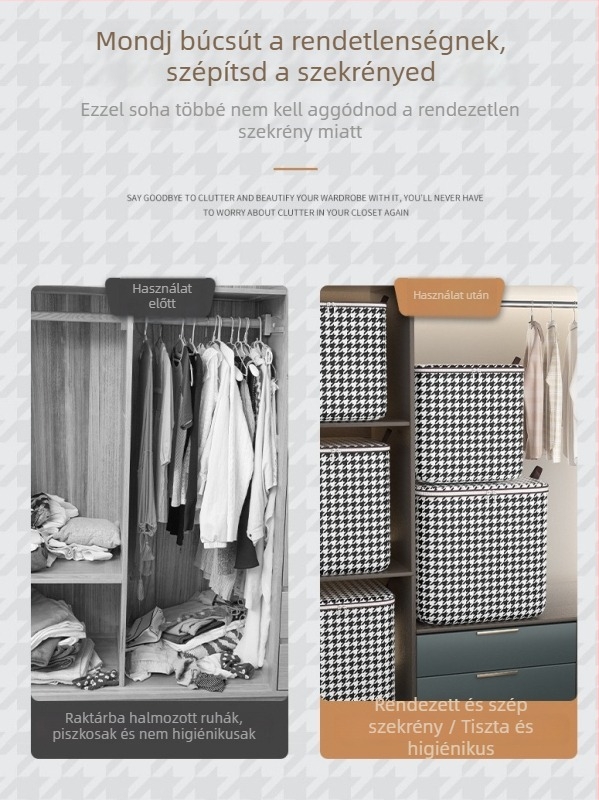 Kibővíthető tároló táska, kapacitás 56-75L, vászon anyag, Houndstooth minta