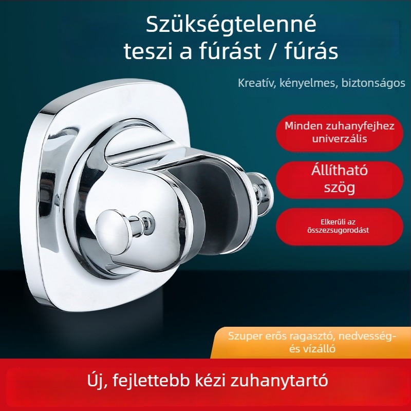 Zuhanyfej tartó - fúrás nélküli, falra szerelhető, ABS anyag, fröccsöntéses kivitel, modell dupla kampóval