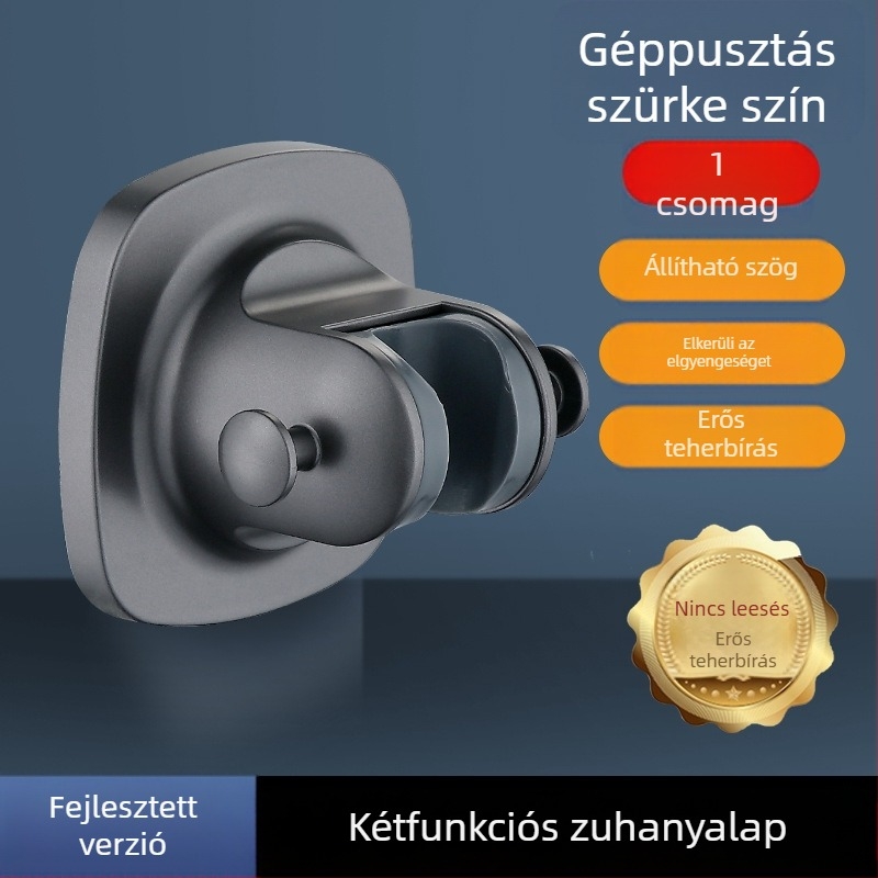 Zuhanyfej tartó - fúrás nélküli, falra szerelhető, ABS anyag, fröccsöntéses kivitel, modell dupla kampóval