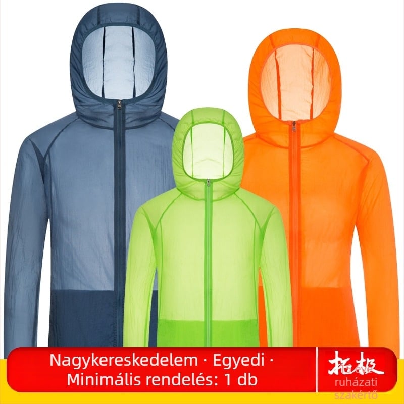 Nylon szabadidős széldzseki, uniszex, kapucnival — UV-védelem UPF40; lélegző; vízálló; szélálló; ultrakönnyű