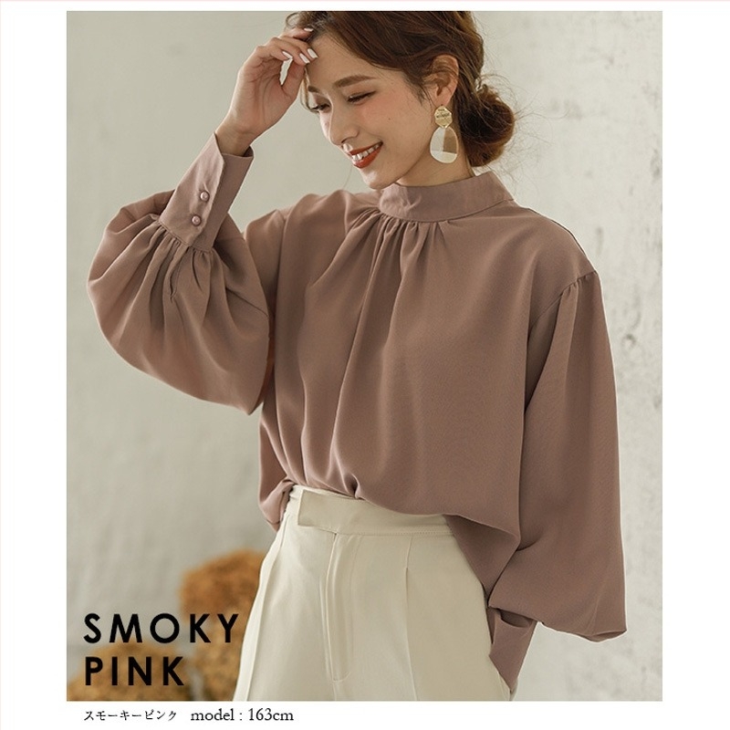 Női sifonblúz kerek nyakkal, hosszú ujjú, laza szabás, japán stílusú városi elegancia