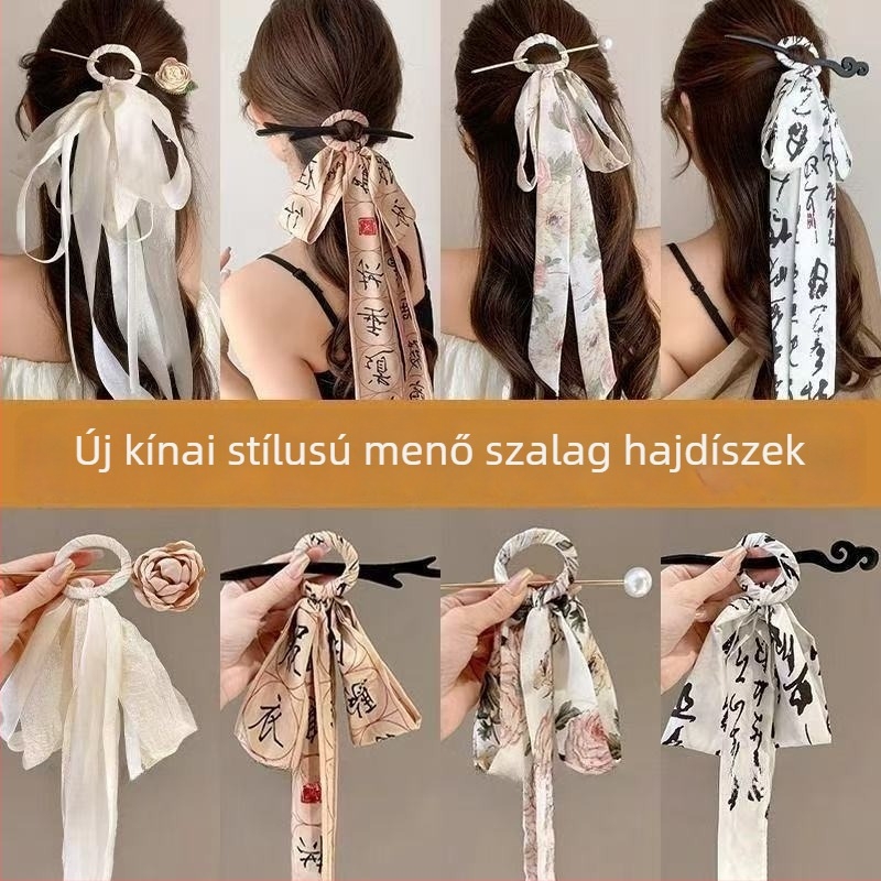 Ősi stílusú hajcsat fából készült textil szalaggal – egysoros forma, fejfedő kiegészítő (Anyag: fa + textília; Stílus: ősi; Forma: egysoros; Kategória: fejfedő)
