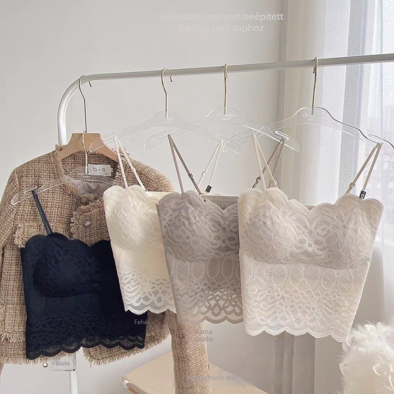 Csipkés női camisole vállpánt nélküli melltartó, vékony formázott kosár, lélegző hát, nylonos csipke