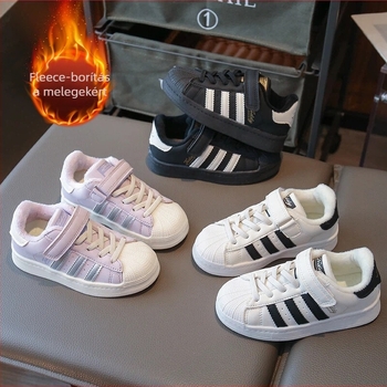 Gyerekeknek készült sportcipő shell toe dizájnnal, fleece béléssel, gumitalppal, Velcro-záras, uniszex – ősz-tél
