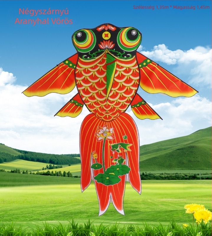 Háromszög alakú sárkány Bubble Goldfish Four-Winged dizájnnal, kézzel készített, poliészter, üvegszálas váz