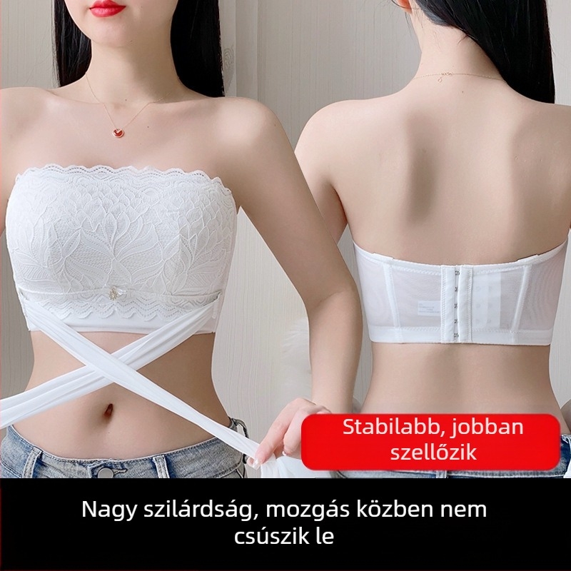 Pluszméretű váll nélküli melltartó nagy méretű mellekre – csúszásmentes, push-up, láthatatlan, hátsó rész nélküli, levehető dupla vállpántok