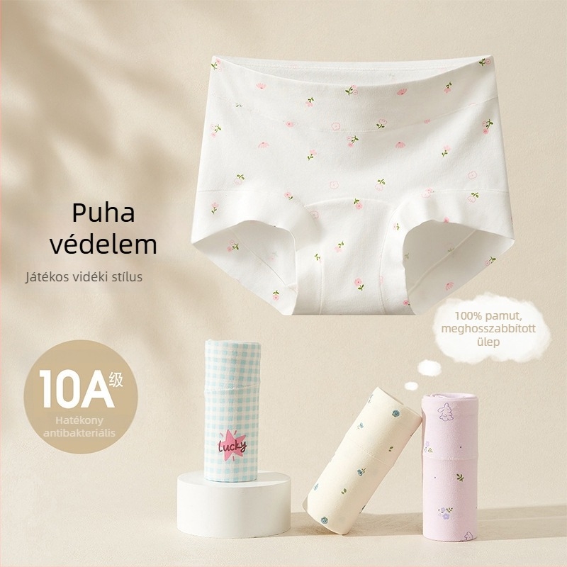 Gyerekeknek készült pamut alsónemű, A típusú antibakteriális, boxernadrág lányoknak, 100% pamut, hosszított ágyékkal