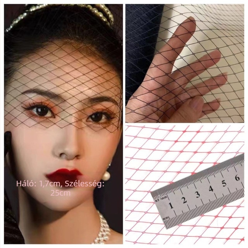 Fejfedő: minimalistikus női gyémánt hálós fátyol, háló anyag, testreszabható