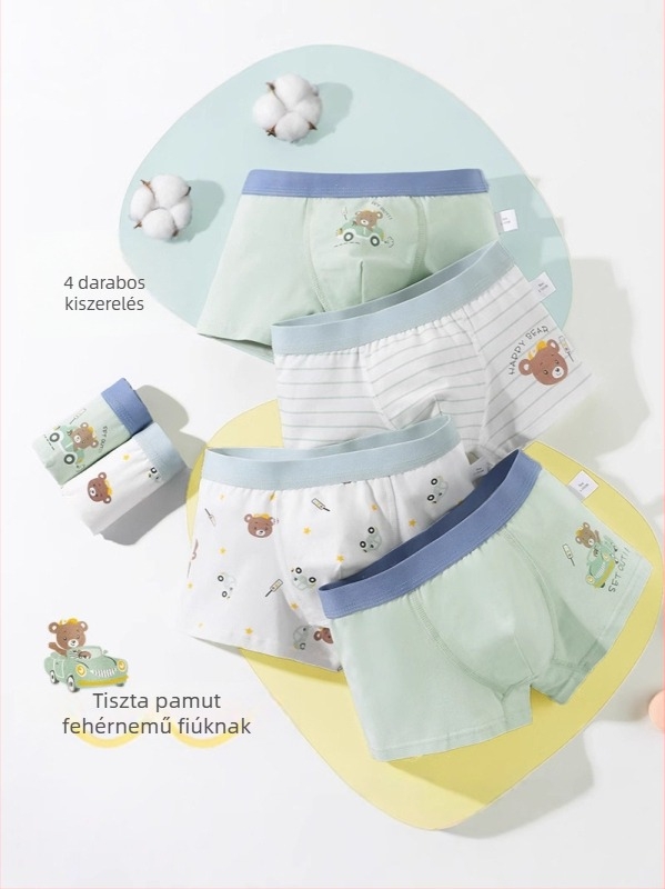 Gyerekeknek készült pamut boxer brief rajzfilm mintával, 91–95% pamut, 3–8 éveseknek