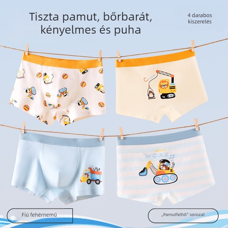 Gyerekeknek készült pamut boxer brief rajzfilm mintával, 91–95% pamut, 3–8 éveseknek