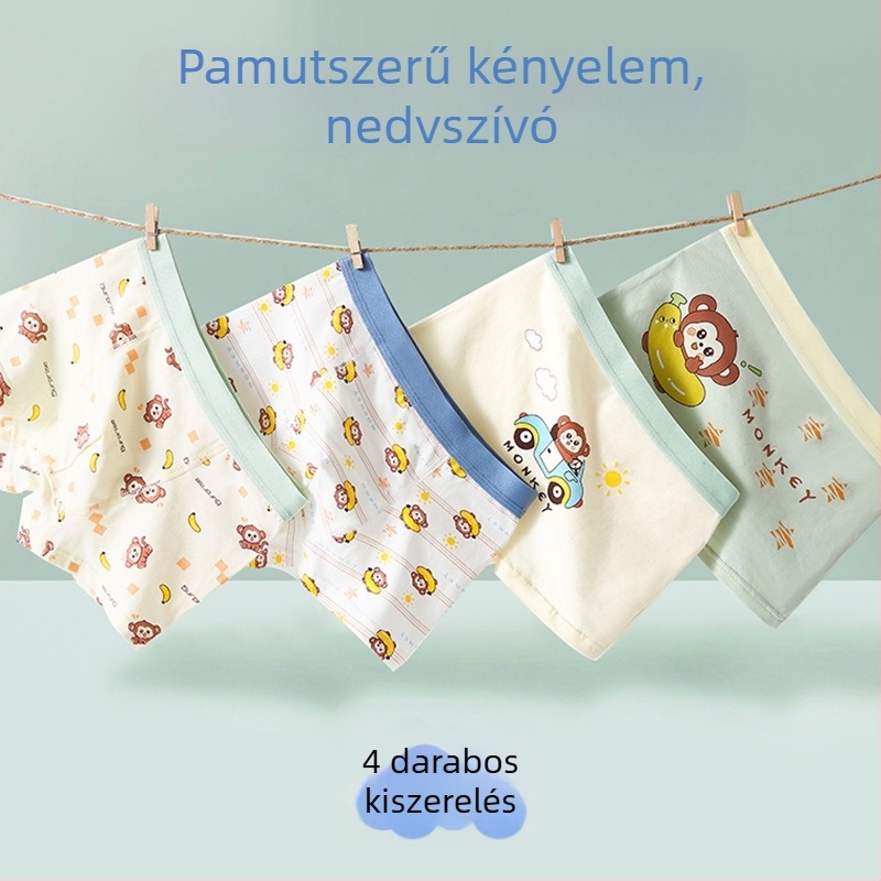 Gyerekeknek készült pamut boxer brief rajzfilm mintával, 91–95% pamut, 3–8 éveseknek