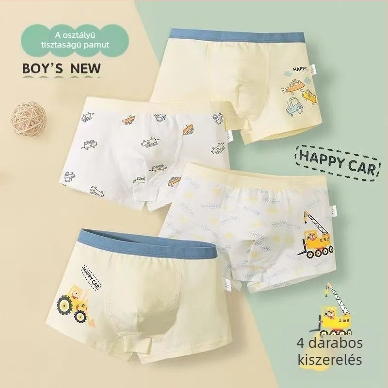 Gyerekeknek készült pamut boxer brief rajzfilm mintával, 91–95% pamut, 3–8 éveseknek