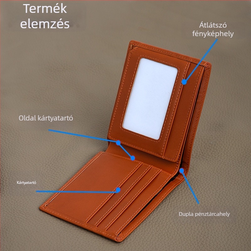 Mi'an férfi pénztárca, bőr, háromhajtásos, első réteg marha bőrből, ultra-könnyű bővítési lehetőséggel, nagy kapacitás