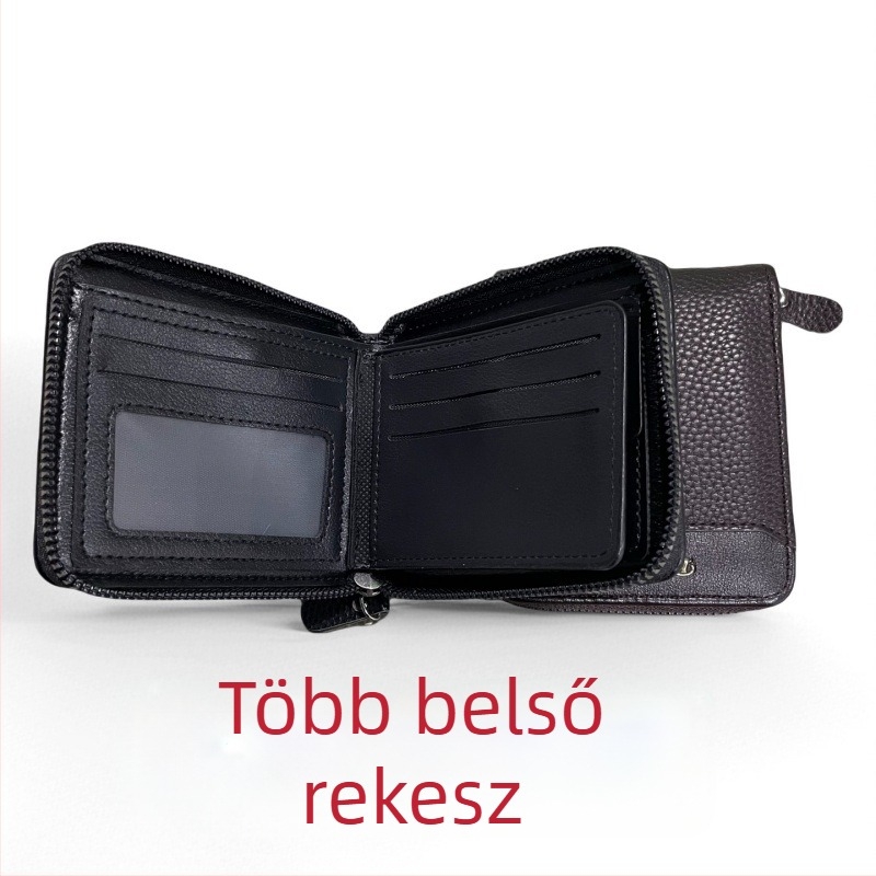 Férfi PU bőr rövid pénztárca, hajtogatható, két hajtás, nemzetközi stílus, poliészter bélés
