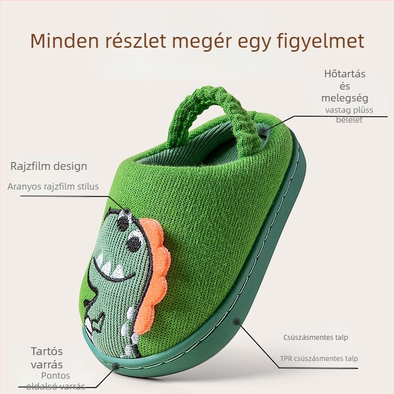 Pamut gyerek papucs, Rajzfilm minta, kötött felső rész, TPR talp, meleg, 1-6 éveseknek