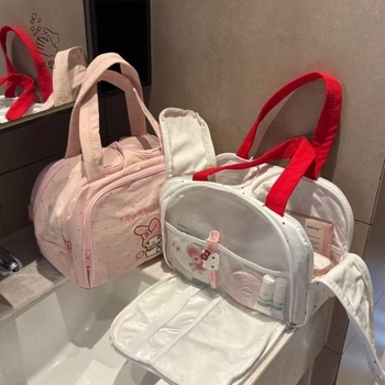 Kozmetikai táska - összecsukható, textil anyagú, japán stílus, utazási tárolás, több rekesz