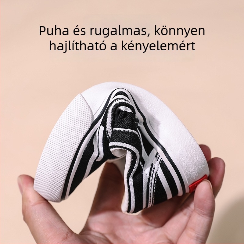 Gyerekeknek szóló vászon tornacipő csíkos mintával, alacsony felsőrésszel, vászon felsőrész, gumitalp
