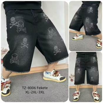 Uniszex denim capri rövidnadrág, pamutkeverék, mikroelasztikus, egyenes szabás, nyárra