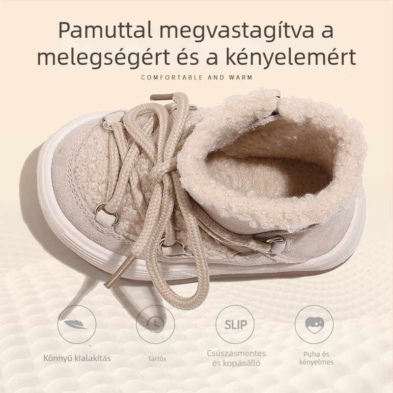 Baba téli csizma fleece bélésével, meleg és puha talppal, járást tanuló babáknak, 12–36 hónap