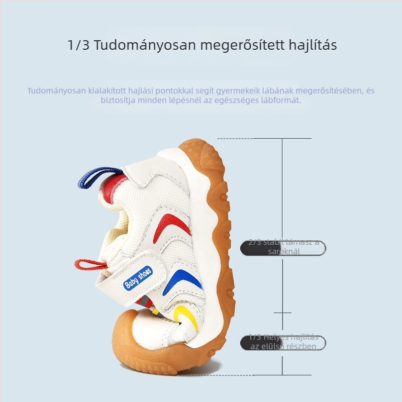 Funkcionális gyerekcipő uniszex, hálós felső rész, Velcro zárás, ütésvédelmi védelem, 1–3 éves korosztály számára