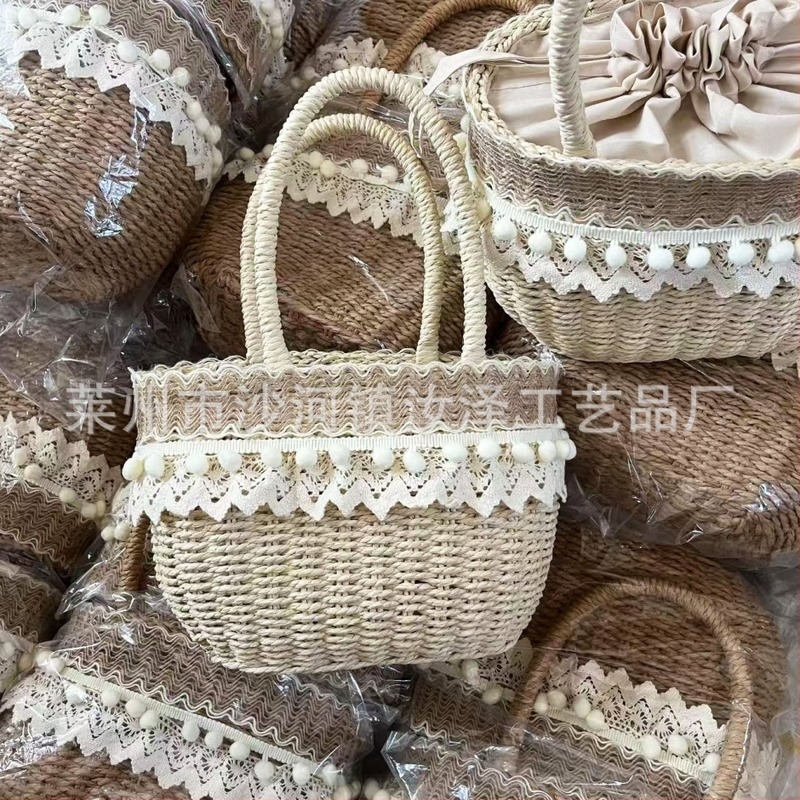 Kézzel szőtt szalma táska, mindennapi fonott női táska, strandtáska rattan stílusban