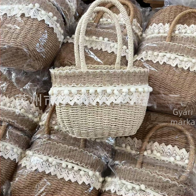 Kézzel szőtt szalma táska, mindennapi fonott női táska, strandtáska rattan stílusban