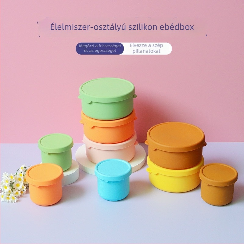 Kör alakú szilikon ebédes doboz, mikrohullámú sütőben használható, magas hőállóságú, élelmiszer-minőségű Bento doboz