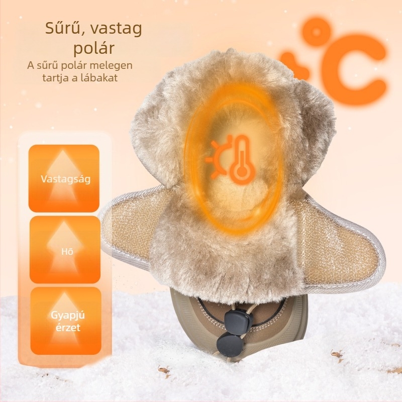 Inbemini gyerekek téli fleece-béléssel bakancs, kerek orrú, középmagas, tépőzáras, csúszásmentes puha talppal, uniszex