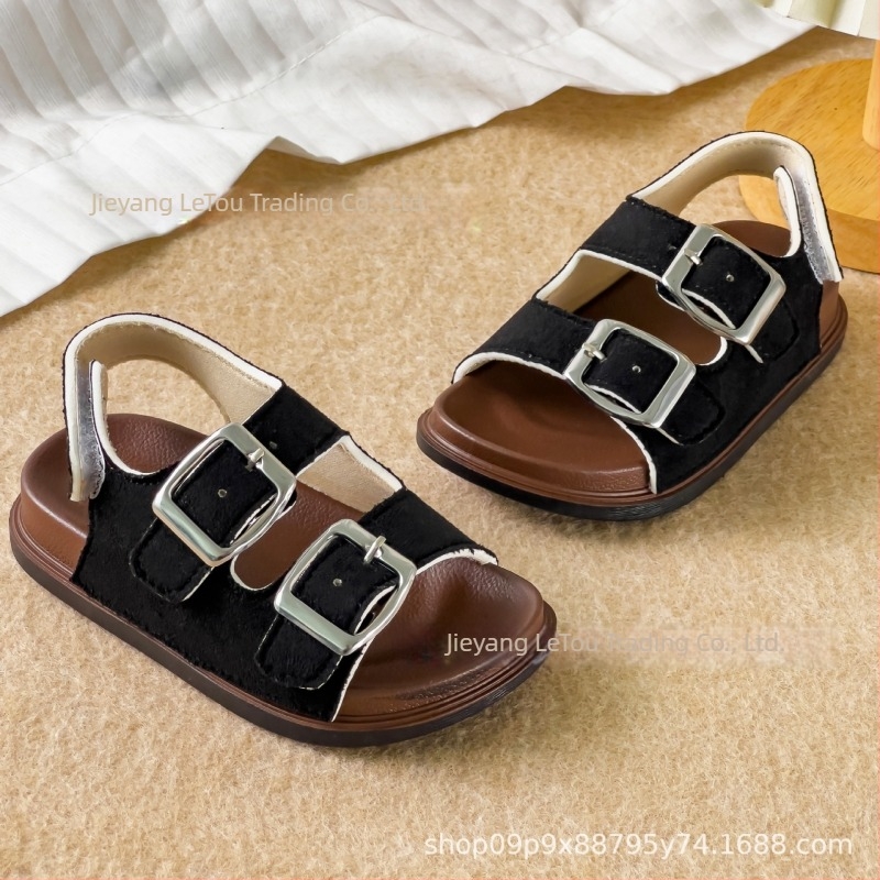 Uniszex koreai stílusú gyerek szandálok puha talppal, tépőzáras zárás, PVC talppal — mindennapi parafa-szandálok, ősz 2025