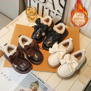 Lányoknak készült szintetikus bőrből készült csizma plüss bélésel, PU talppal, oldalsó cipzárral, csúszásmentes, könnyű, ősz-tél-tavaszi viselethez