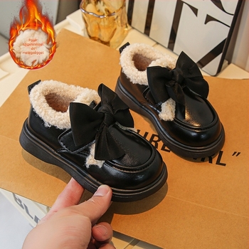 Lányoknak készült szintetikus bőrből készült csizma plüss bélésel, PU talppal, oldalsó cipzárral, csúszásmentes, könnyű, ősz-tél-tavaszi viselethez