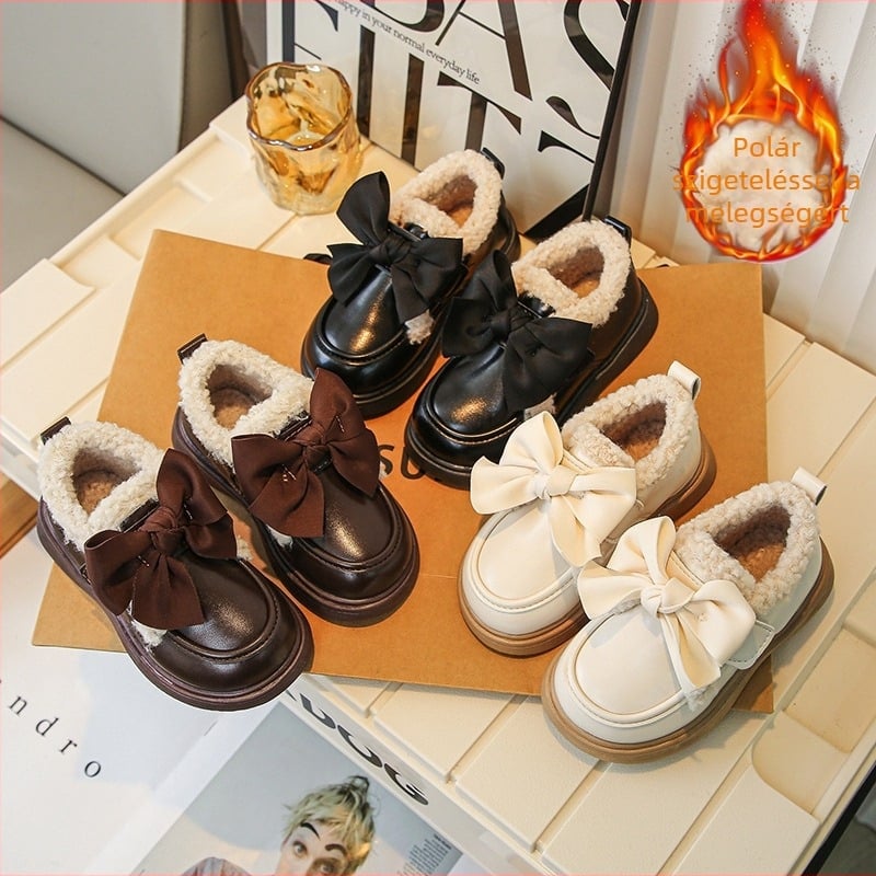 Lányoknak készült szintetikus bőrből készült csizma plüss bélésel, PU talppal, oldalsó cipzárral, csúszásmentes, könnyű, ősz-tél-tavaszi viselethez