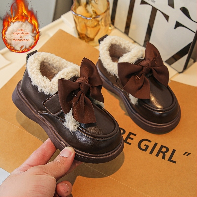 Lányoknak készült szintetikus bőrből készült csizma plüss bélésel, PU talppal, oldalsó cipzárral, csúszásmentes, könnyű, ősz-tél-tavaszi viselethez