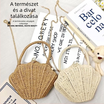 Kagyló alakú táska papírból, szőtt kinézettel, városi minimalist stílus, függőleges négyzet alakú forma, felső nyitás, egypántos (Anyag: Papír; Stílus: Szőtt táska; Forma: Függőleges Négyzet; Nyitás: Felső; Pánt: Egyes)