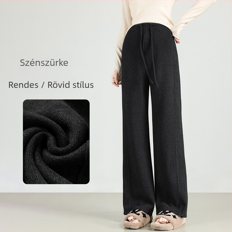 Anyasági vastag gyapjú–műszál keverék széles lábú nadrág, hastámogatással, magas derék, hosszú téli viselet