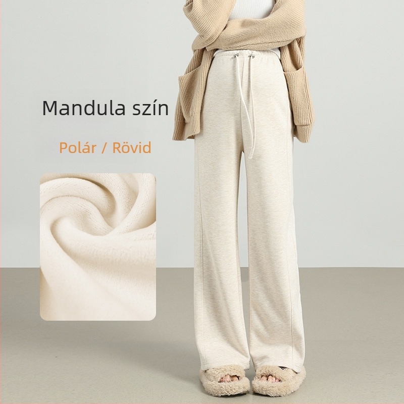 Anyasági vastag gyapjú–műszál keverék széles lábú nadrág, hastámogatással, magas derék, hosszú téli viselet