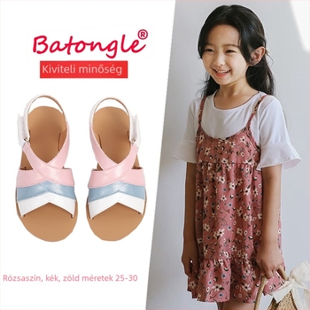 Gyerekeknek szóló koreai stílusú lapos szandál Velcro-zárással, Ultrafilm bőr felsőrész, gumírozott talp