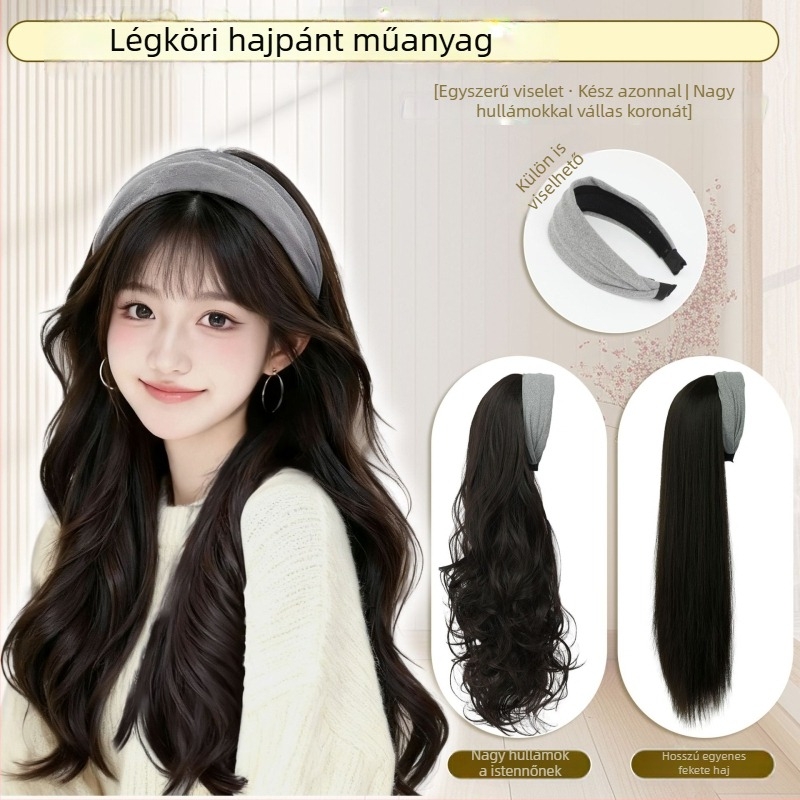 Fejpántos paróka – hosszú göndör haj, frufru egyenes vagy ferde; hőálló rostok; festhető és perm-kezelhető