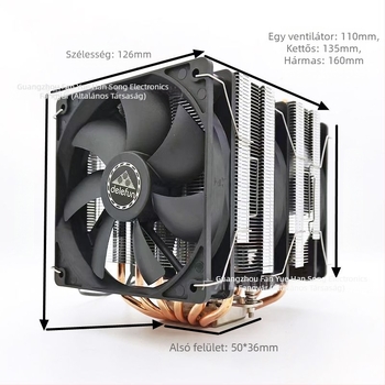 CPU hűtő, kettős torony felépítéssel, 6 hőcső, 1800 RPM, hidraulikus csapágy, 5V RGB szinkron, USB 4 interfész