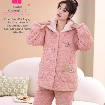 Milk Velvet pizsama kardigán stílusban, extravastag, rever nyak, hosszú ujjú, otthoni melegen és kényelmesen